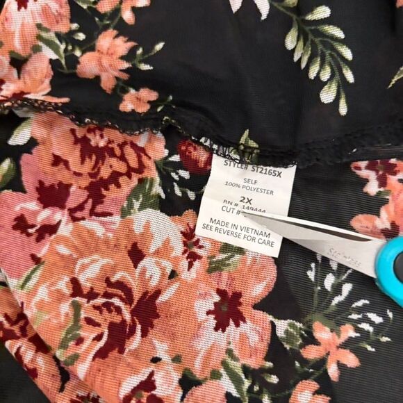 Siren Lily Blouse Women's 2X Floral Mesh V-Neck Short Sleeve Sheer Top Boho - Picture 11 of 11